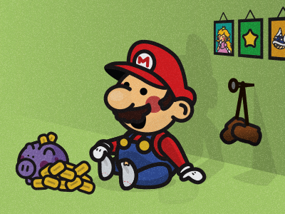 Mario after a long day of platforming... adorable cute game grain illustration mario mario bros mario brothers nintendo nostalgic socks super super mario super mario bros texture tired video games