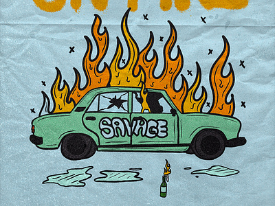 Put the world on fire Poster art broken car fire illustration poster world