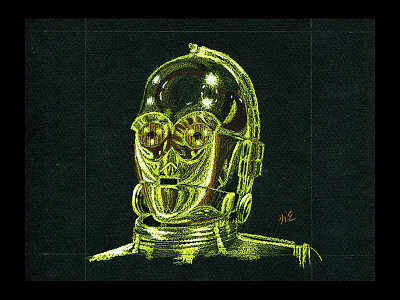 C-3PO black paper c 3po colored pencil protocol droid star wars