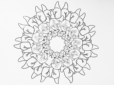 Slight Work big bird black circle illustration pattern radial sharpie white wreath