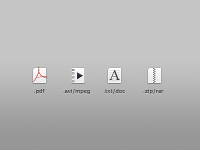 Icon files avi doc files icon mpeg pdf photshop rar txt zip