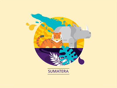 sumatera 2d art branding cartoon flat illustration illustration rhino sumatera tiger vector wallpaper