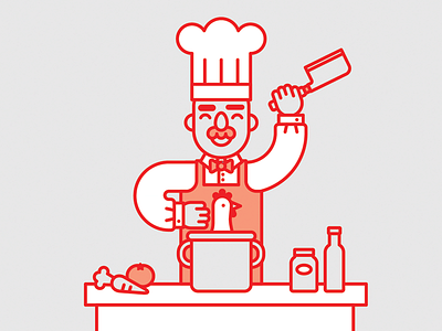Bork bork apron butcher chef chicken cleaver cooking homage icon illustration knife pot vector