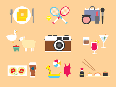 Staycation brunch camera food icons illustration staycation sushi things to do toronto vacation vector waffles