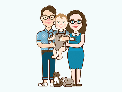 Lauren's family portrait baby cat family illustration portrait vector