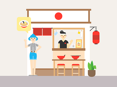 Ramen house character food icon illustration japan noodles ramen shop storefront vector