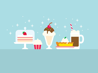 Dessert is magical! cake cup cake dessert ice cream icons illustration pie rootbeer float sundae sweet vector