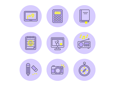 Buncha icons book calculator camera compass conference icons illustration notepad pencil radio skype vector