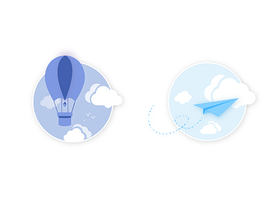 Illustrative Styles clouds hot air balloon icons illustration paper plane sky