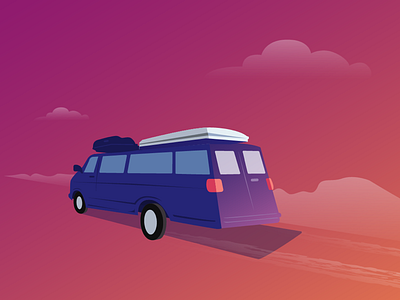 Rosie Tune-Up adventure gradient illustration travel van vector