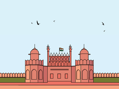 The Red Fort delhi flat design india lines
