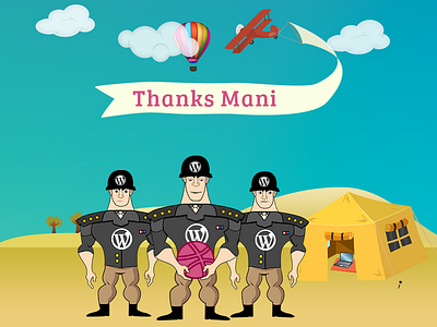 Thanks Mani banner brigade cartoon character illustrator invite thanks