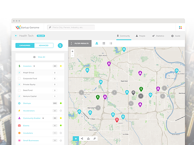 Startup Genome Map app filters genome map omaha startup ui ui design