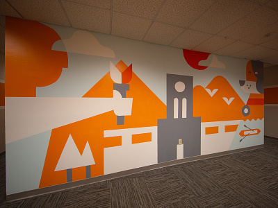 Office Mural ayres birds canoe clouds dog flame knoxville mural mural design office smokey sun tennessee torchbearer trees