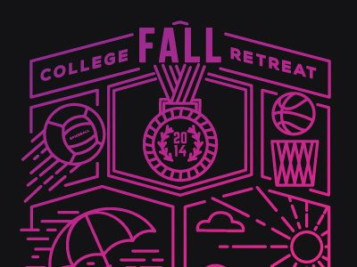 College Fall Retreat basketball bball beach clouds college fall icons lineart medal retreat spikeball sun