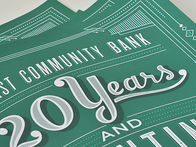 First Community Bank 20 anniversary bank lines poster screen print typography vector