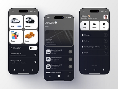 Mobile App: Uber Redesign/Concept 2 dark app dark theme figma interface minimal mobile app mobile applications mobile concept modern app redesign uber redesign ui ux uxui