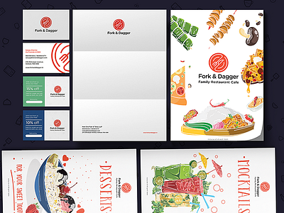 Fork & Dagger | Brand Collateral branding businesscard drinks food graphic graphicdesign illustration india layout layoutdesign letterhead logo menu menudesign restaurant stationery