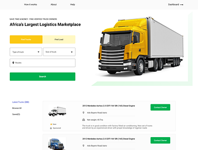 Homepage for a Truck Marketplace logistics marketplace trucking