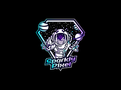 Pixel Astronaut Logo astronaut black blue blue and white illustration logo moons pixel art pixel artist purple space stars