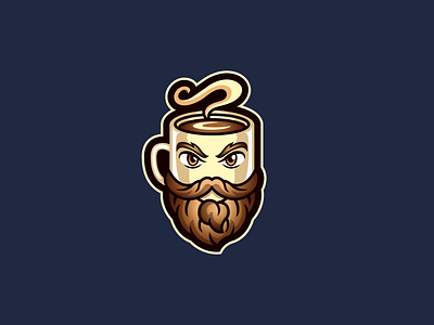 Grumpy Coffee Cup beard beige blue branding brown character characterdesign clean coffee creative design esport esports gaming illustrator logo logo design logodesign mascot