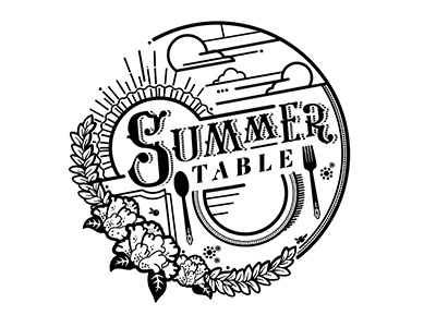 Summer Table clouds flowers fork hummingbird spoon summer sun table