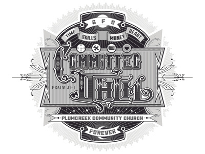 Committed 2HIM black detailed illustration lettering line drawing typography white