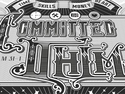 Committed 2HIM 2him black detail illustration lettering line art typography white