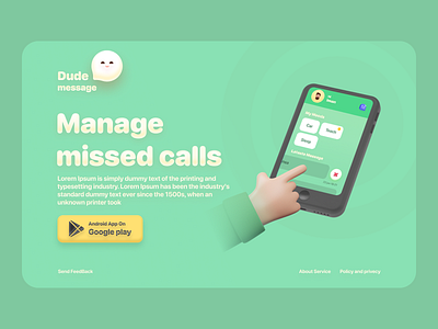 Dude message 3d artist android app design call to action dude google ios landing page missed