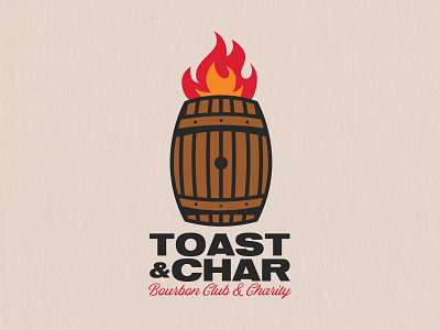 Toast & Char barrel bourbon charity fire illustration logo