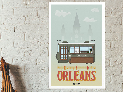 Nola Poster coffee coffee cities illustrated music nola prima st. louis cathedral trolley