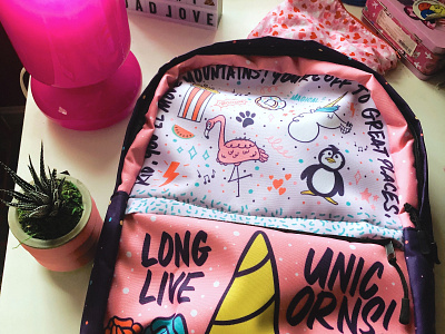 Custom Backpack Design apparel apparel design backpack daughter design flamingos illustrate illustrated unicorns