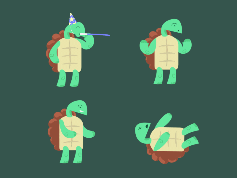 Turtle Time Animated after effects animation character emoji emoticon emotion icons illustrator rig sticker pack turtle turtles