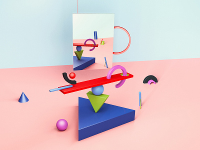 Balance conceptual 3d art artist c4d creative digital inspiration minimalism mirror shape shape elements