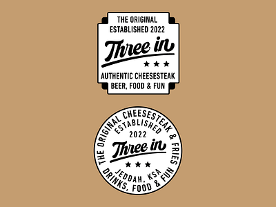 Three In badge branding cheese graphic logo typographic