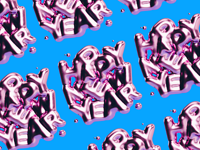 Happy New Year 3d blue c4d happy illustration metaball metal new pink render year