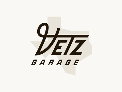 Vetz Garage badge brand branding garage identity lockup logo logotype retro script texas type typography