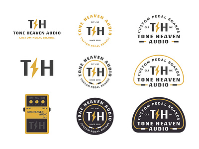 Tone Heaven Audio Brand Package audio badge brand branding guitar guitar pedal icon identity illustration lightning lockup logo logotype music patch retro type typography vintage yellow