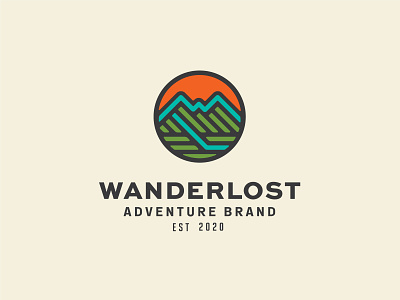 Wanderlost Logo badge brand branding icon identity lockup logo logotype mountain outdoor outside patch retro travel typography vintage wander