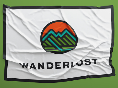 Wanderlost Flag adventure badge banner brand branding flag hike hiking icon identity logo logotype mountain outside pennant retro typography vintage