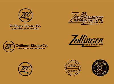 Zollinger Electro Co badge brand branding electric guitar guitar pedal identity lockup logo logotype music retro script type typography vintage