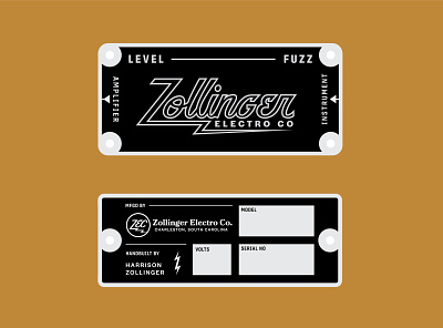 Zollinger Electro Co - Tin Tags badge brand branding electric guitar identity label lockup logo logotype metal music retro script type typography vintage
