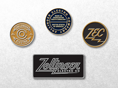 Zollinger Electro Pins badge brand branding enamel pin icon identity lockup logo logotype logotypes pin retro script type typography vintage