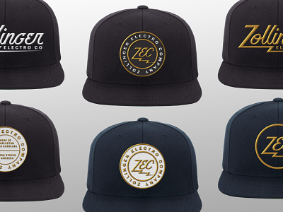 Zollinger Electro Hats badge brand branding embroidery hat hats identity lockup logo logotype patch patches retro script typography vintage