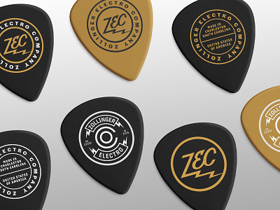 Zollinger Electro Picks badge brand branding guitar guitar pick icon identity lockup logo logotype music pick retro typography vintage