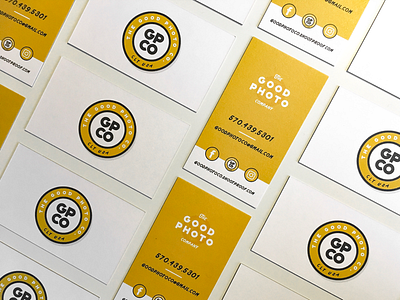 Good Photo Co. Business Cards badge branding business cards card collateral icon logo photography yellow