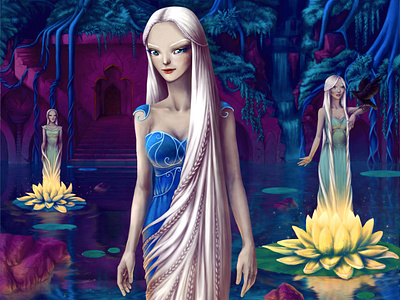 Rusalka fairy forest illustration lily