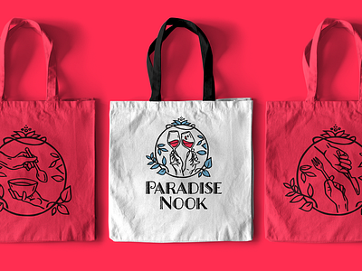 Paradise Nook bag mockup bag branding cheers concept mockup red restaurant winery
