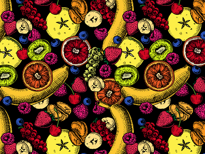 Seamless fruit pattern - Fruity go Lucky branding fruit hand drawn illustration pattern retro seamless vector