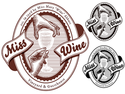 Miss Wine concept guesthouse hotel label logo retro ribbon scratchboard vineyard vintage wine